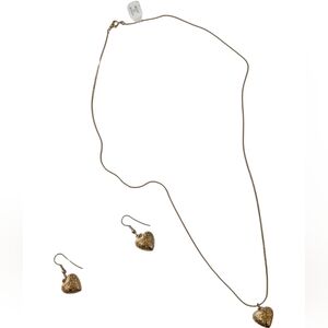 Vtg Puffy Heart Necklace and Earrings